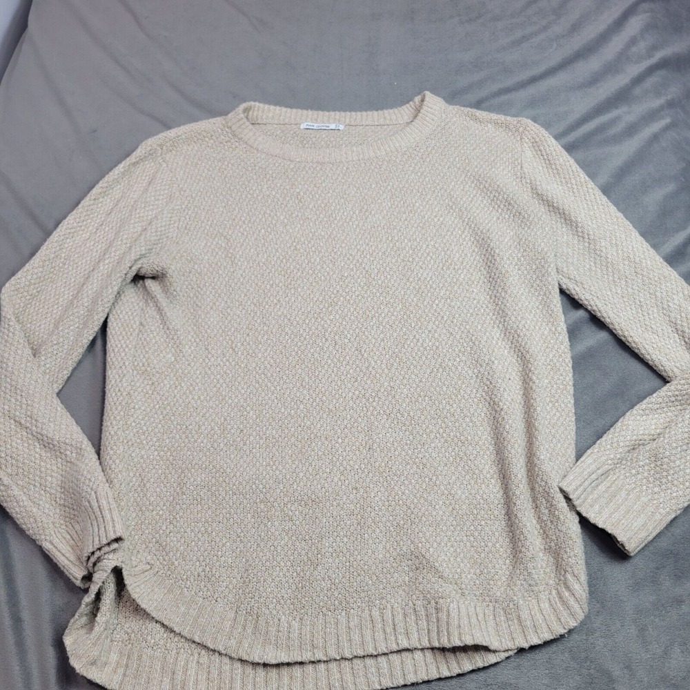 Womens Pink Clover Beige Pullover Sweater Large 100% Polyester Cozy Knit Long Sl